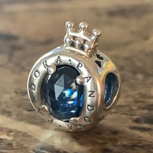 Authentic Pandora Blue Crown O Charm Blue Crystals and Sterling Silver